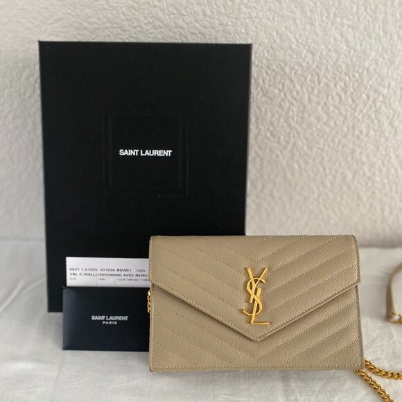 Yves Saint Laurent Handbags - YSL C. Wall (153Y) Mono Avec - Beige w/Gold chain